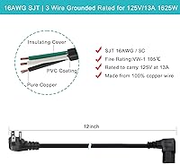 Vista 2 de Cable de alimentación de computadora de 90 grados en ángulo recto – Enchufe plano de 1 pie NEMA 5-15 enchufe a cable de alimentación IEC C13, cable