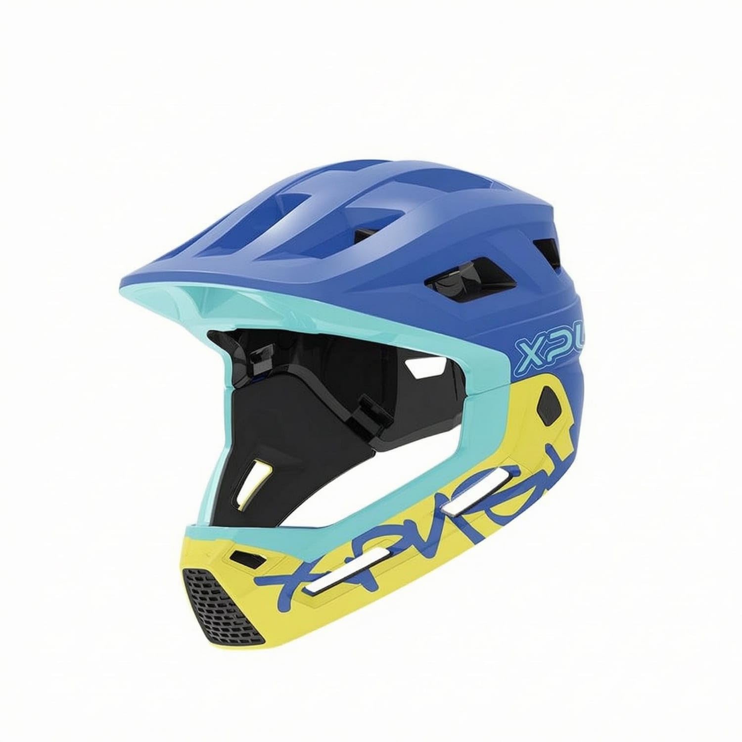 Molded Shell Detachable Chin-Bar Helmet Soft Liner Full-Face Bike Helmet Perforated Vent Sports Gear Printed Graphic for Children, M, Deep Sea-picture-28