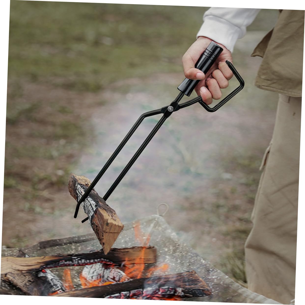 Pinzas largas de carbón vegetal de hierro para barbacoa y estufas de leña, herramienta multifuncional para cocinar al aire libre para jardín y camping, accesorio de parrilla resistente