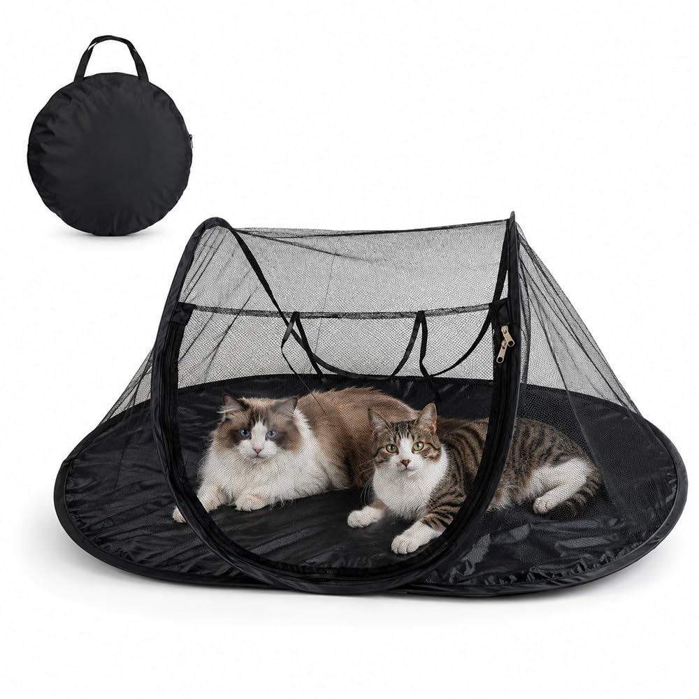 Foldable Pet Playpen for Dogs & Cats, Portable Mesh Playpen Tent with Waterproof Bottom, Easy Setup, Indoor Outdoor Use, Black