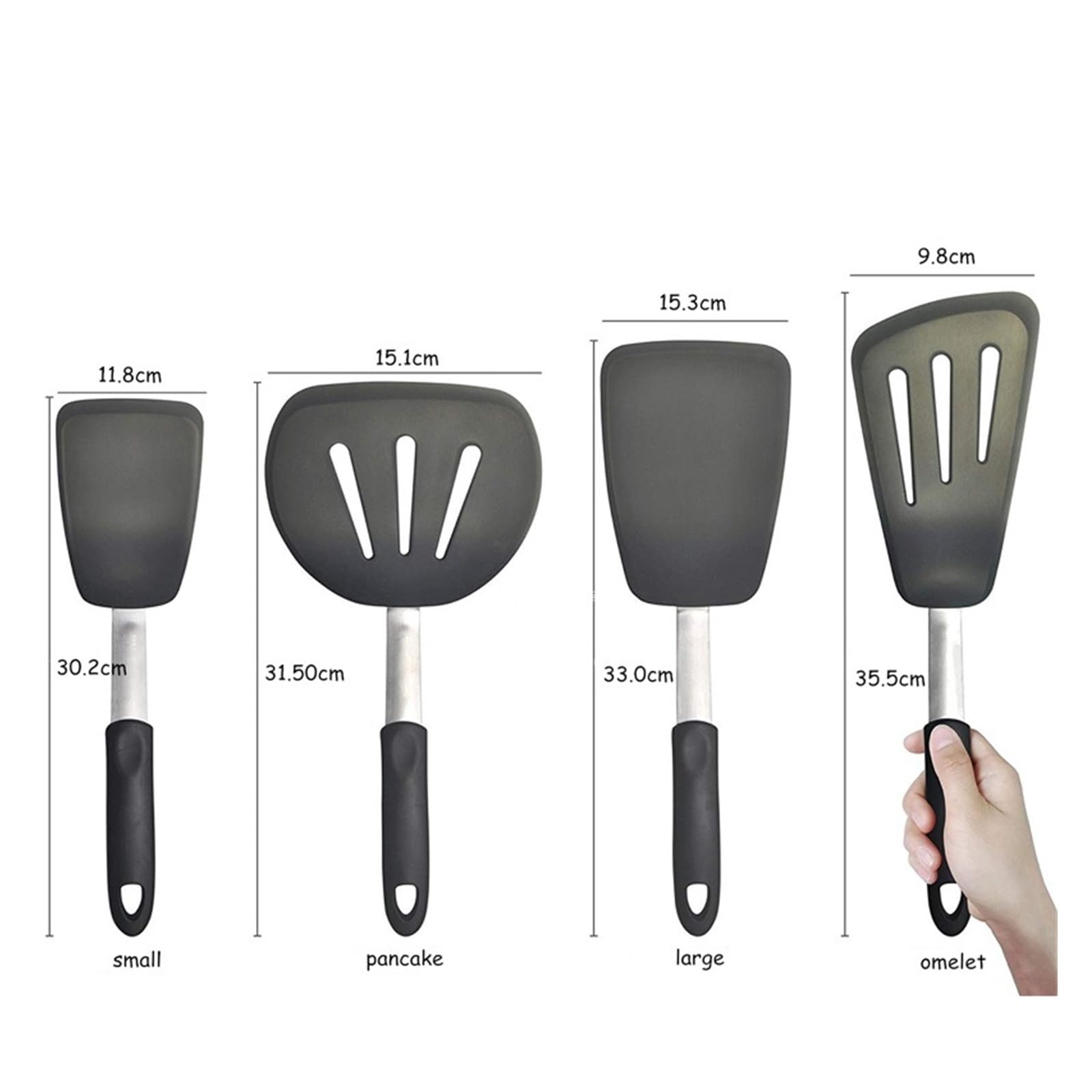 Silikon-Wender-Set, hitzebeständige, extra große, breite und flexible Pfannenwender aus Gummi, Küchenhelfer KC0144