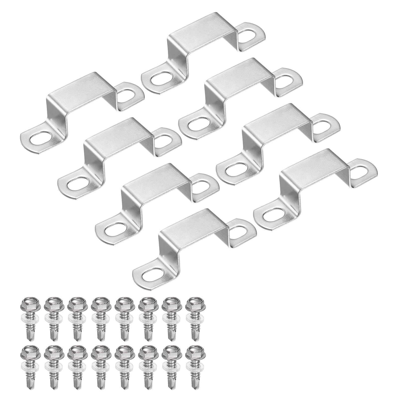 sourcing map 8set U Shaped Connector Bracket 30x20mm 304 Stainless Steel Square Pipe Clamp with Self Tapping Screw Square Tube Buckle for Pipe Hose Cable Automotive Parts, Silver
