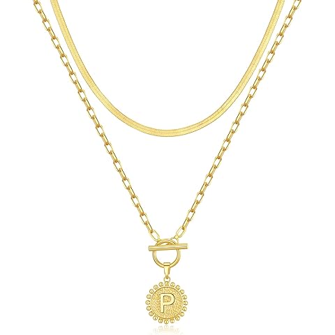 Initial Necklace for Women 14K Gold Plated Layering Necklace Paperclip Link Chain C...