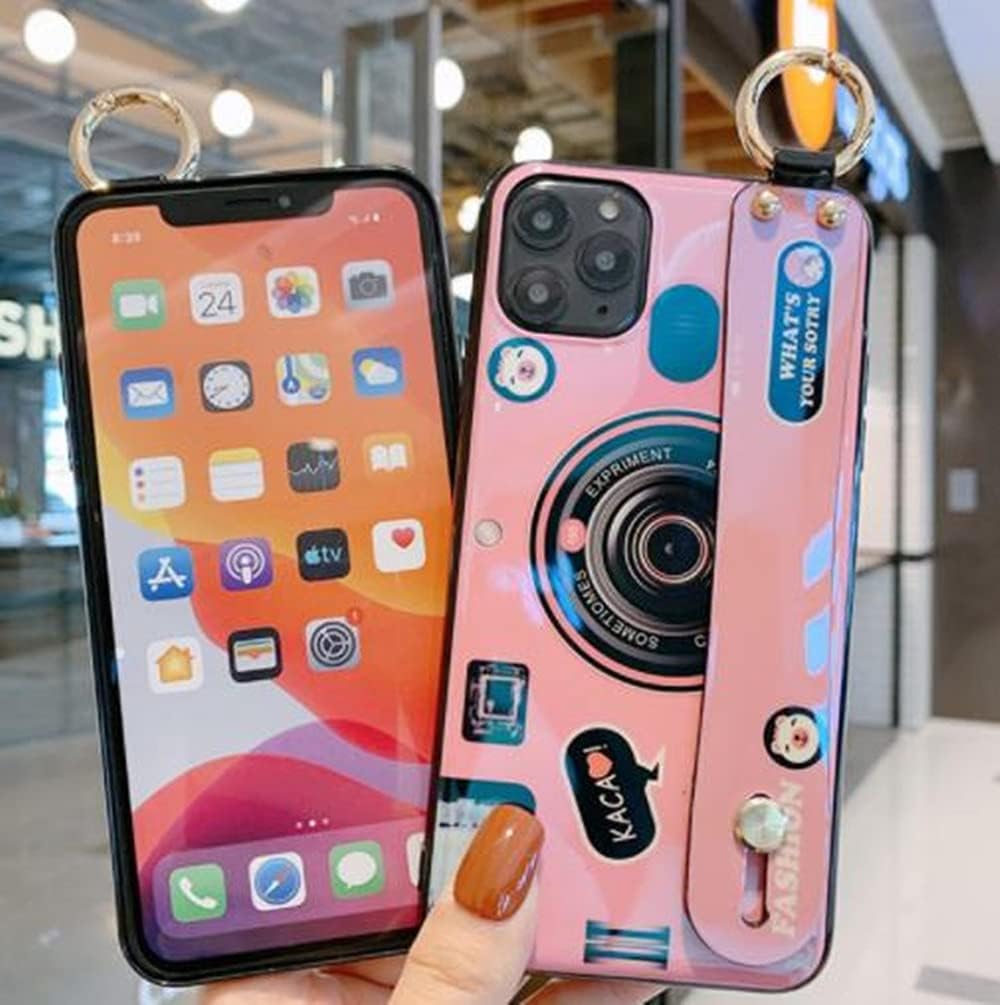 Aulzaju Case for Samsung Note 10 Plus for Women Men with Wrist Strap Stand 3D Cute Cartoon Camera Holographic Design Soft Sleek TPU Bumper Cover with Loopy Ring Holder for Galaxy Note 10 Plus Black