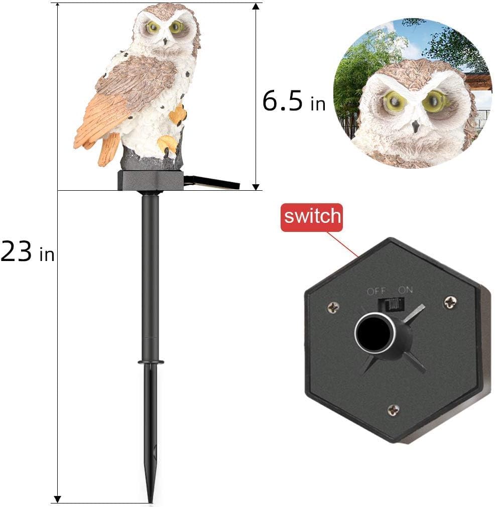 Hoofun Luci solari da giardino a forma di gufo, impermeabili, ornamenti ad energia solare per cortile, patio, illuminazione paesaggistica LED