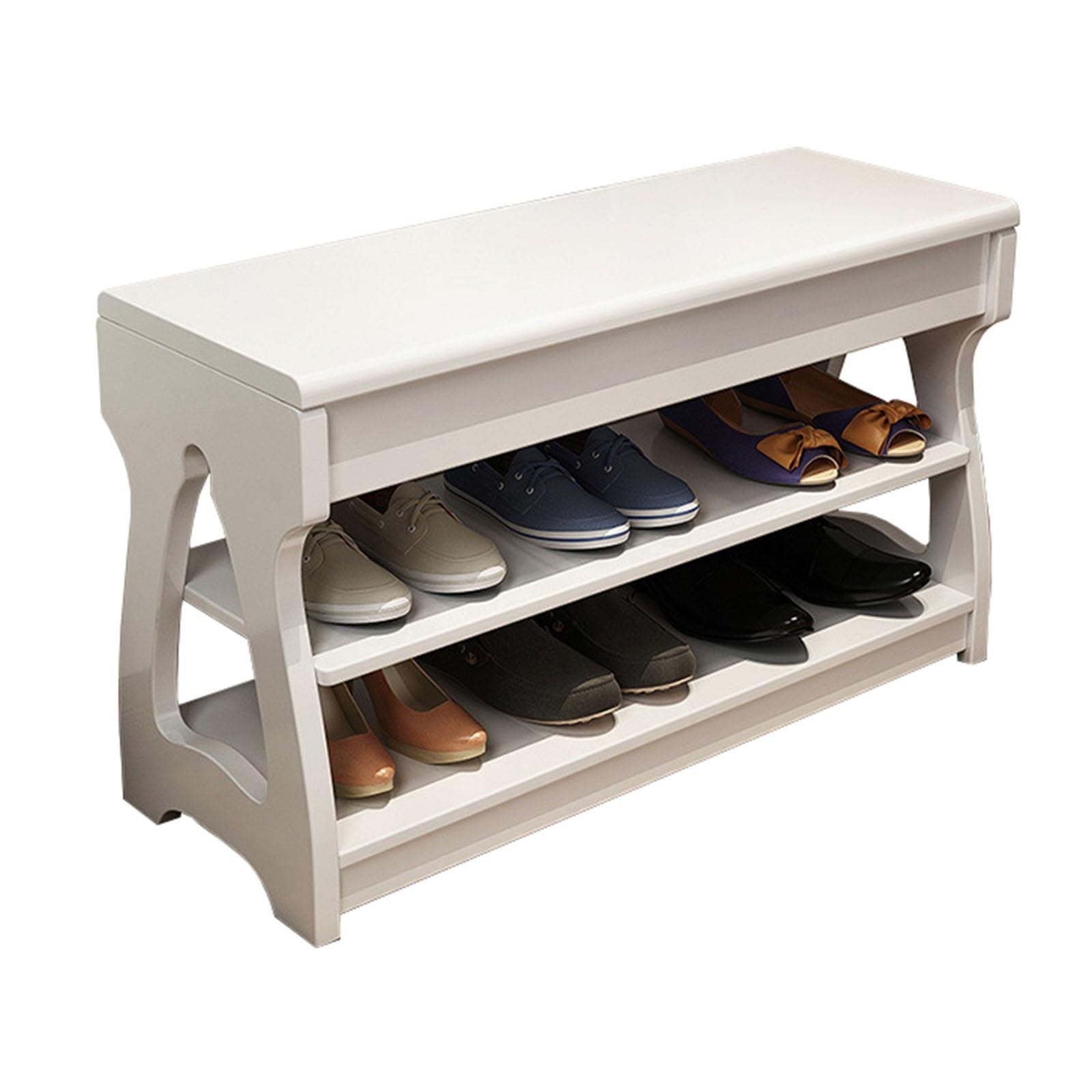 Tabouret à langer en bois blanc de 80cm pliable avec rangement pour porche d'entrée