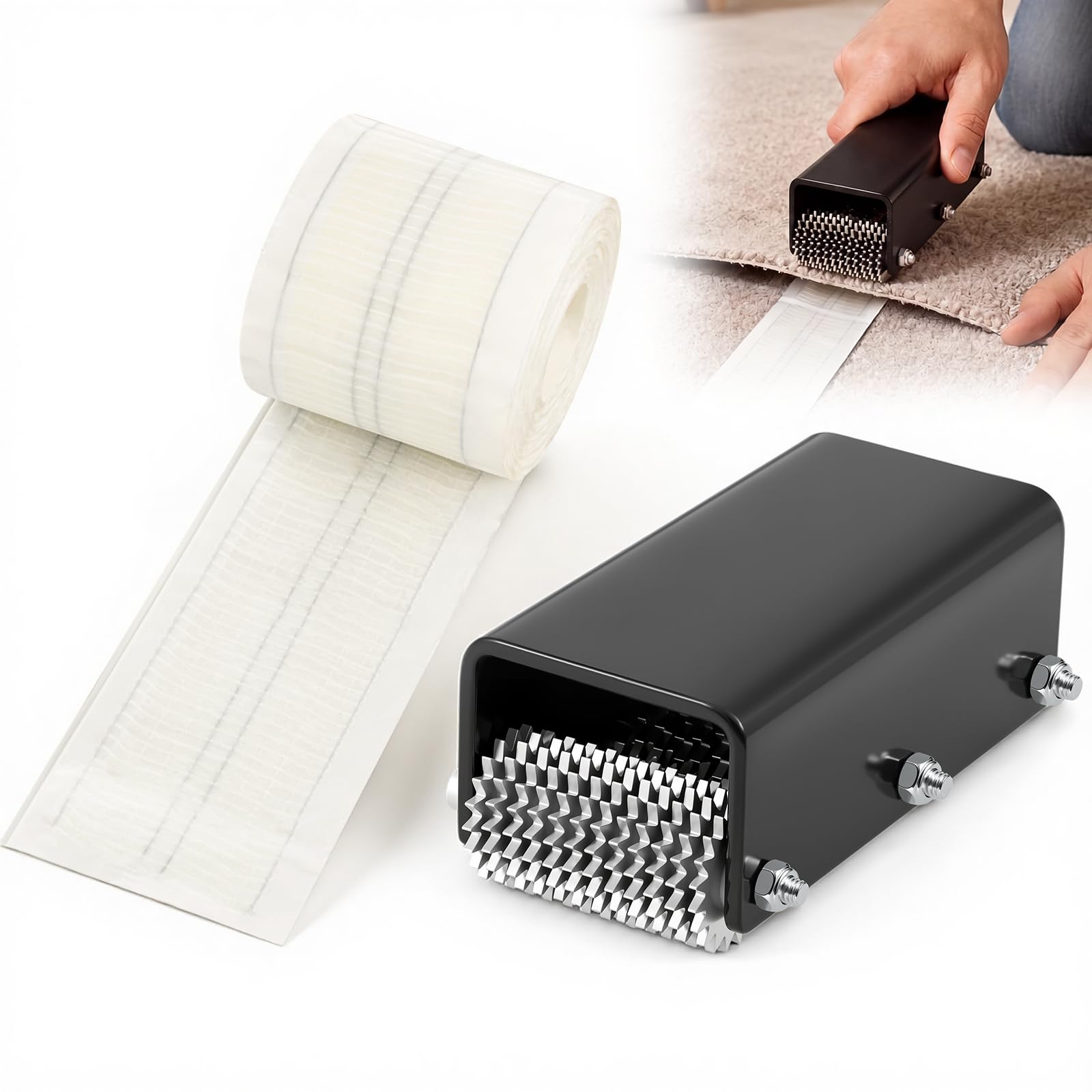 Carpet Repair Kit with Triple Star Seam Roller, 3.5"x30' Double Sided Tape