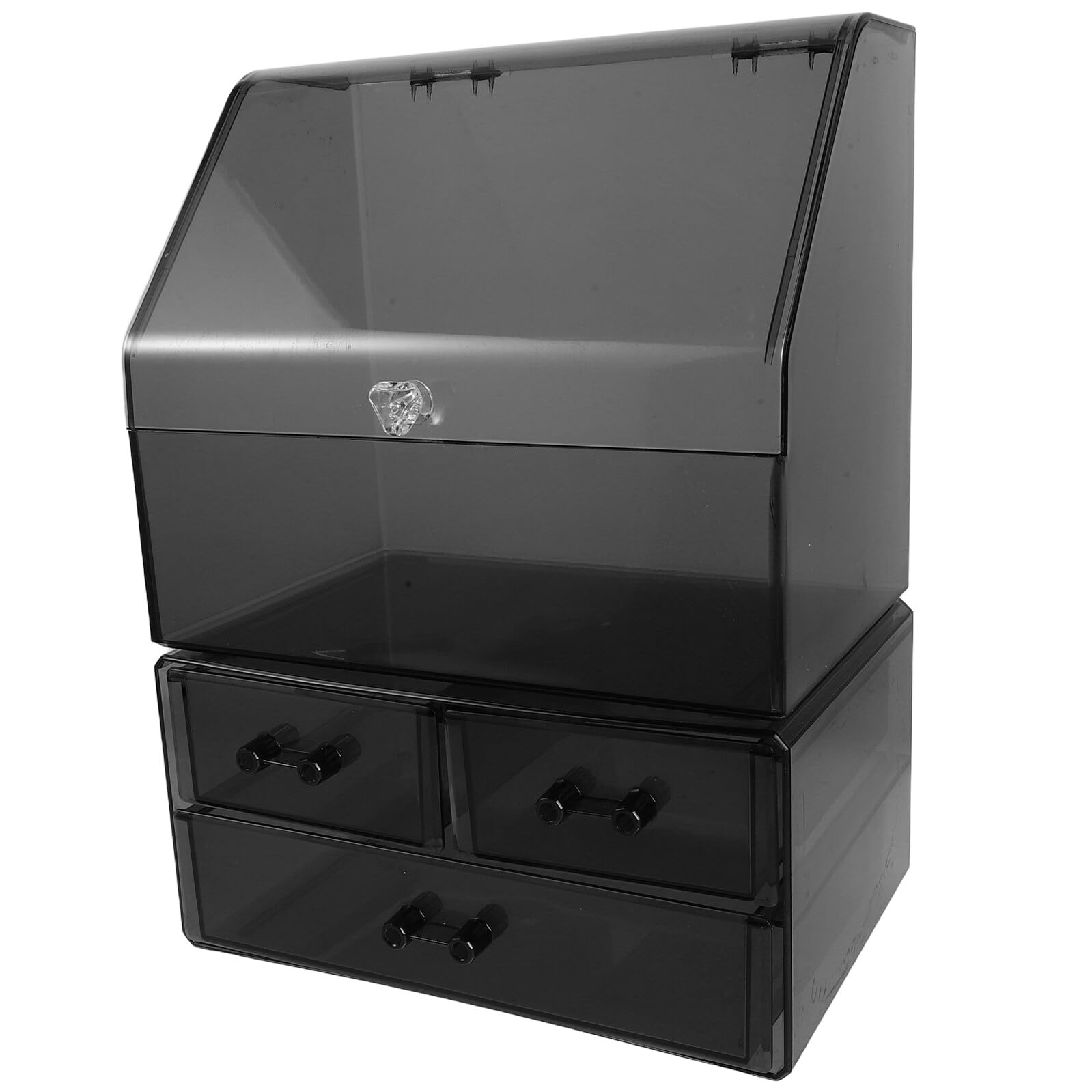 Boîte de Rangement Maquillage Multifonction avec Structure Multi-Niveaux et Tiroirs en Plastique Transparent Noir pour Bureau ou Coiffeuse Moderne et Minimaliste