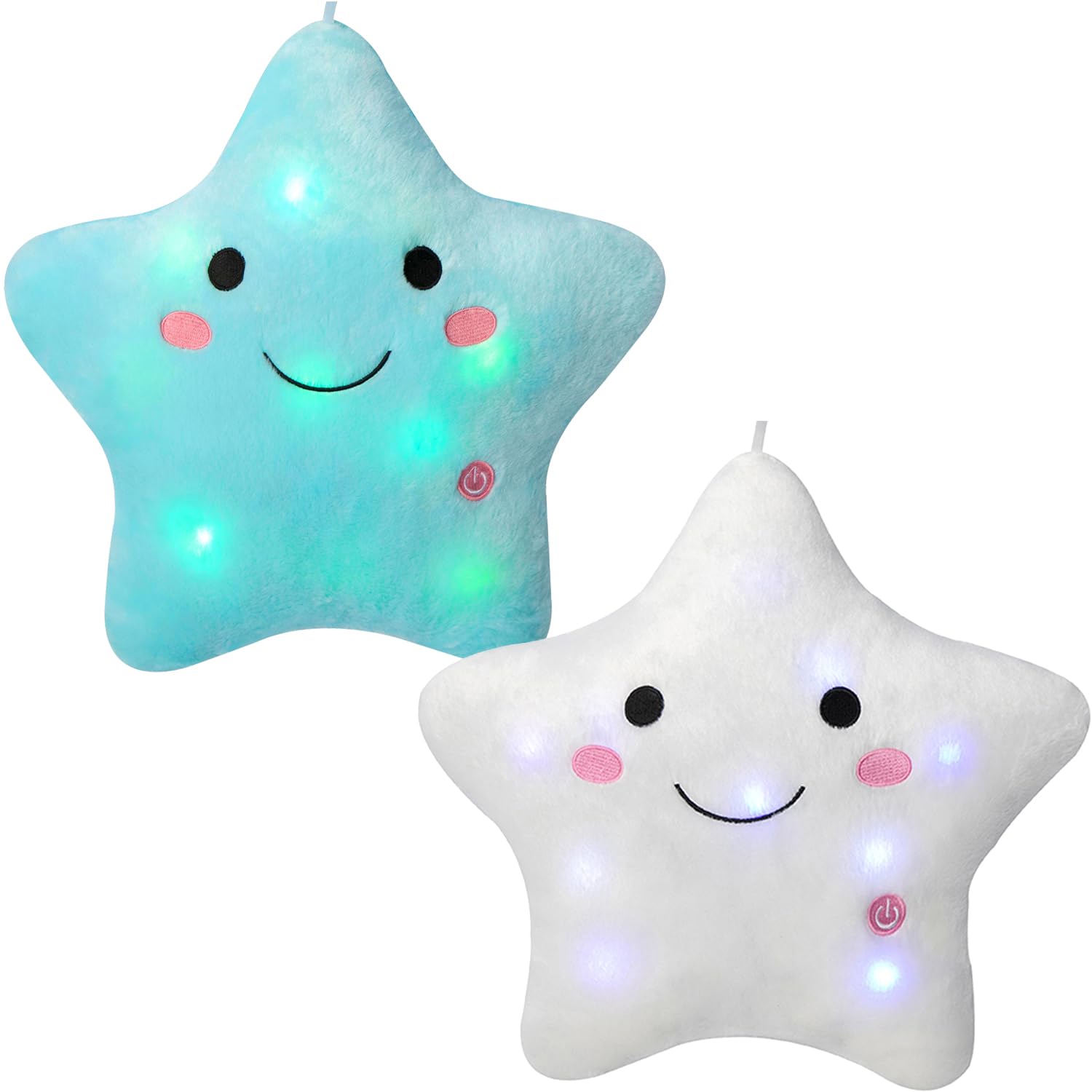 DearSun Set of 2pcs, 13'' Creative Twinkle Star Colorful Night Light Plush Pillows Light up Night Stuffed Toys Perfect for Birthday Christmas Holiday
