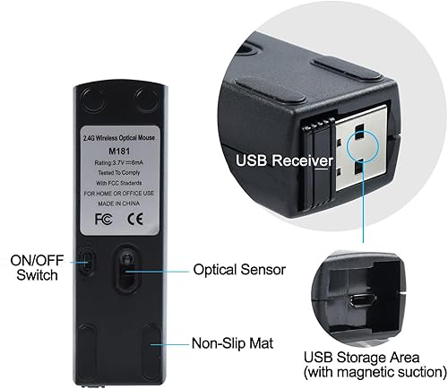 Miniatura 6 de Ratón Bluetooth inalámbrico, mini 3 modos (BT4.05.0+2.4G) Ratones de viaje recargables sin ruido con funda para mouse, 3 botones 1200 DPI Ratones