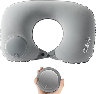 مخدة رقبة قابلة للنفخ خفيفة الوزن للسفر لدعم قطني قابل للضغط أثناء التخييم والسفر والسيارات والمكتب والمنزل من بوفين تريب، رمادي