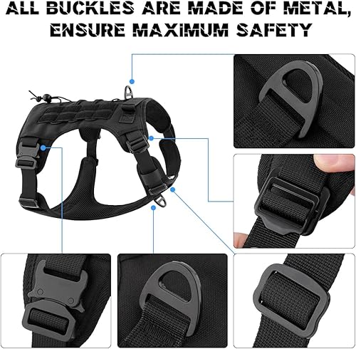 Miniatura 3 de Plutus Pet Arnés táctico para perro, hebillas de metal, chaleco para perro de servicio sin tirones con asa, arnés militar ajustable para perro con