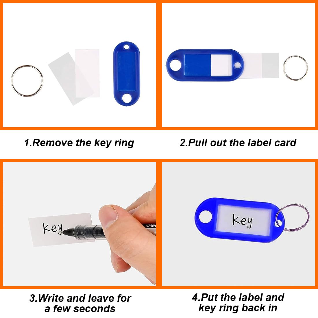 50 stuks sleutelhangers beschrijfbaar, sleutellabels voor het beschrijven van kunststof, kofferlabels, adreslabels, naambordjes, voor etiketten, sleutellabels, huisdieren markeren