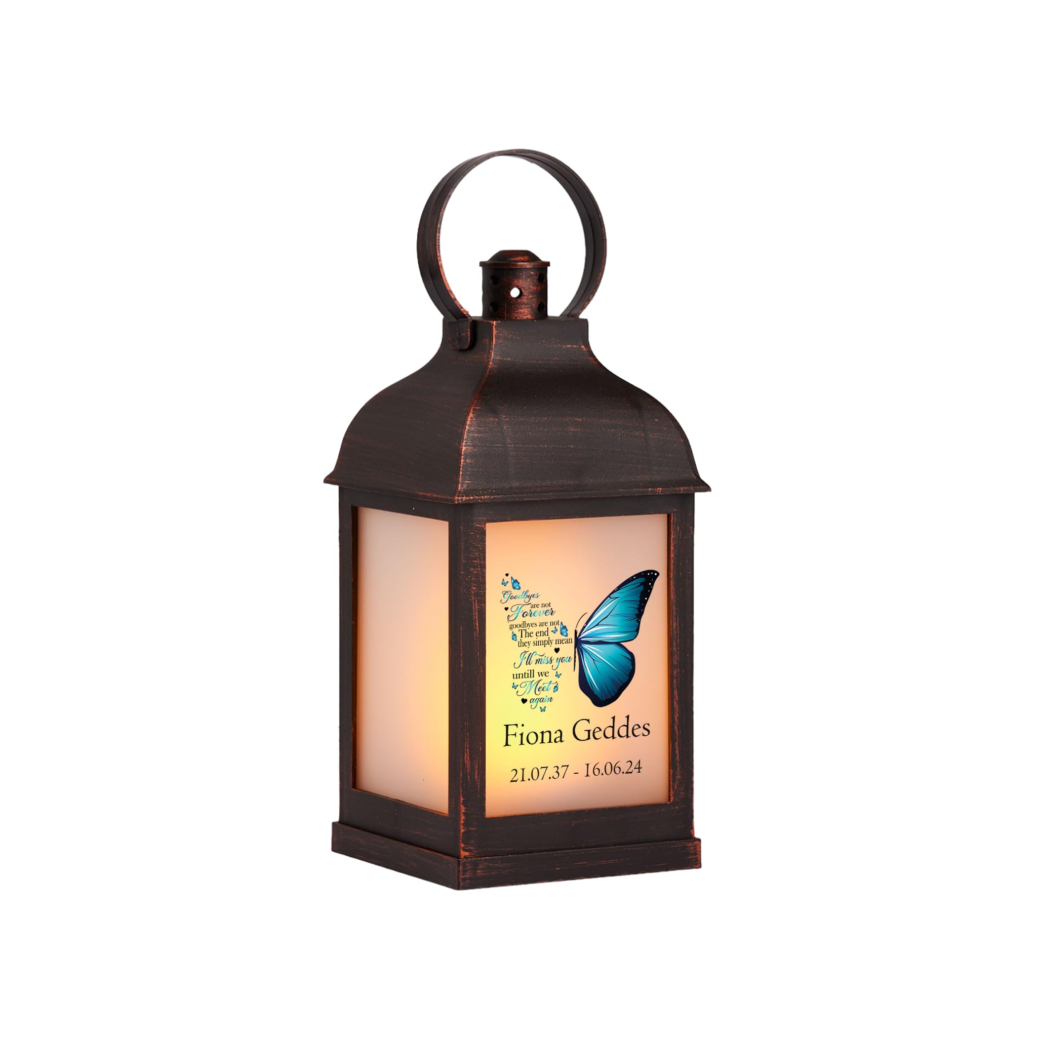 Personalised in Loving Memory Butterfly Lantern Light Gift (Bronze)