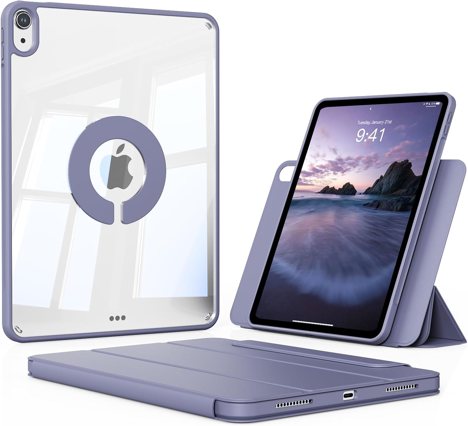 Detachable Case for iPad (A16) 11th Gen 11-Inch 2025 & iPad 10th Generation 10.9-Inch 2022 with Pecil Holder, Protective Hybrid Folio Clear Cover with Hard Back Shell, Auto Wake/Sleep, Gray