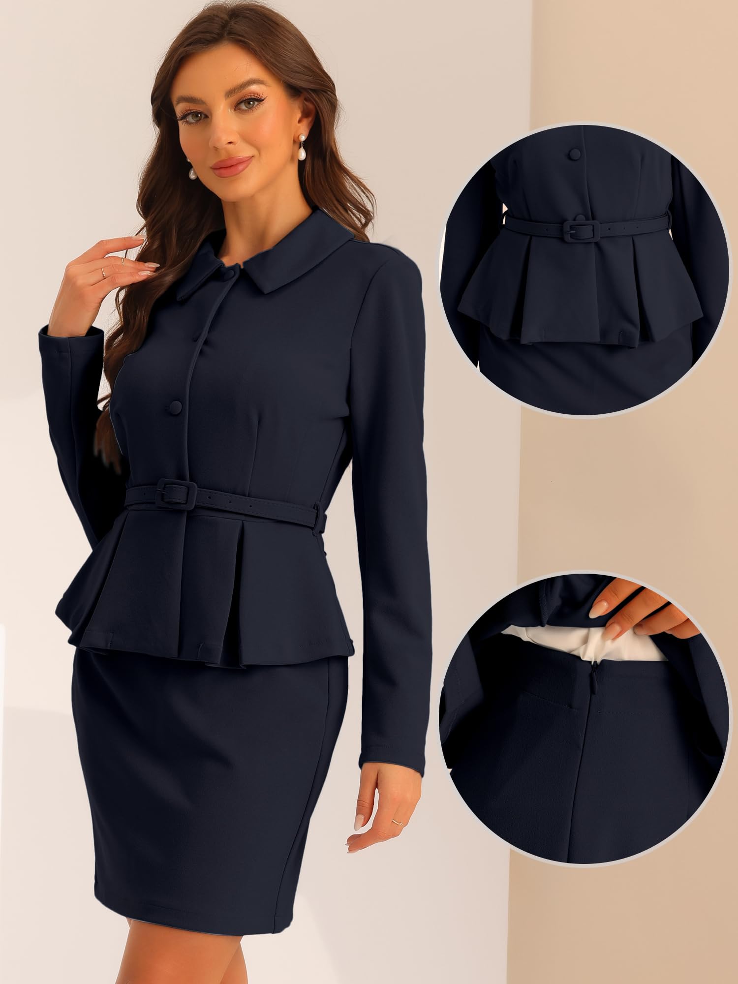 Allegra K Mujer Conjuntos De Chaqueta Y Falda Tubo con Blazer Peplum 2 Piezas Trajes De Negocios