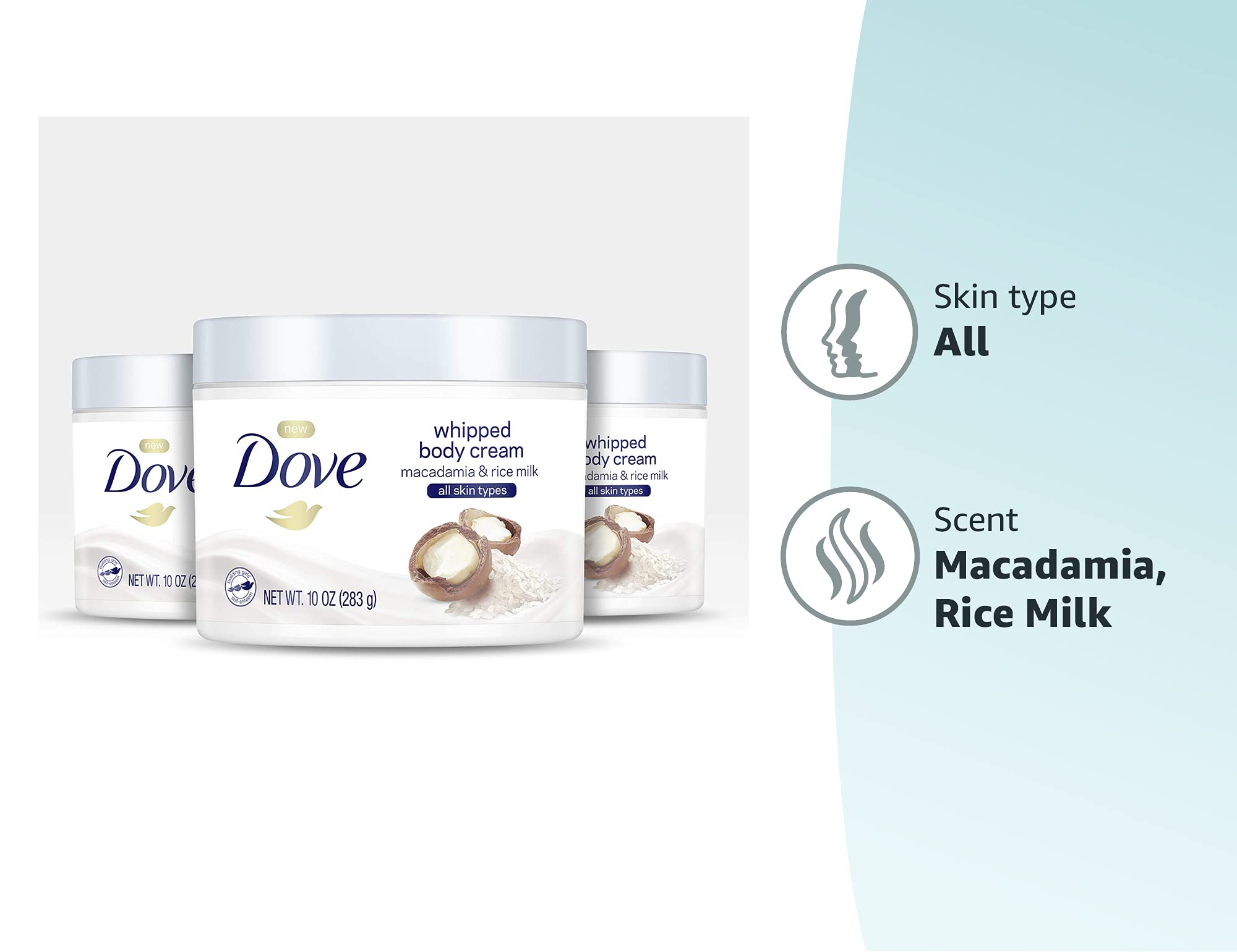 Dove Whipped Body Cream Dry Skin Moisturizer Macadamia and Rice Milk