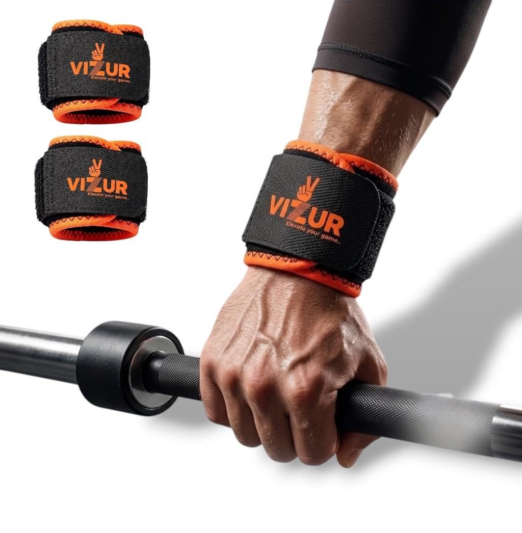 VIZUR Wrist Wraps for Weightlifting, Black and Orange, Pack of 2, Gym Support Straps-image-43
