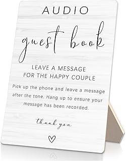Audio Guest Book Sign - Audio Phone Guestbook Wooden Stand for Wedding 5x7inch, Wedding Table Decorations