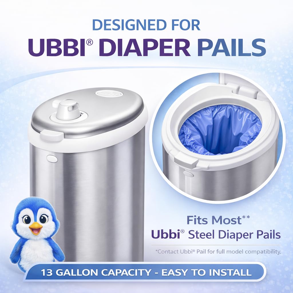 GEN - Bolsas de repuesto para cubos de pañales compatibles con cubos de pañales Ubbi, 100 unidades (4 rollos), capacidad de 13 galones, aroma a polvo fresco, resistente al desgarro, control de olores