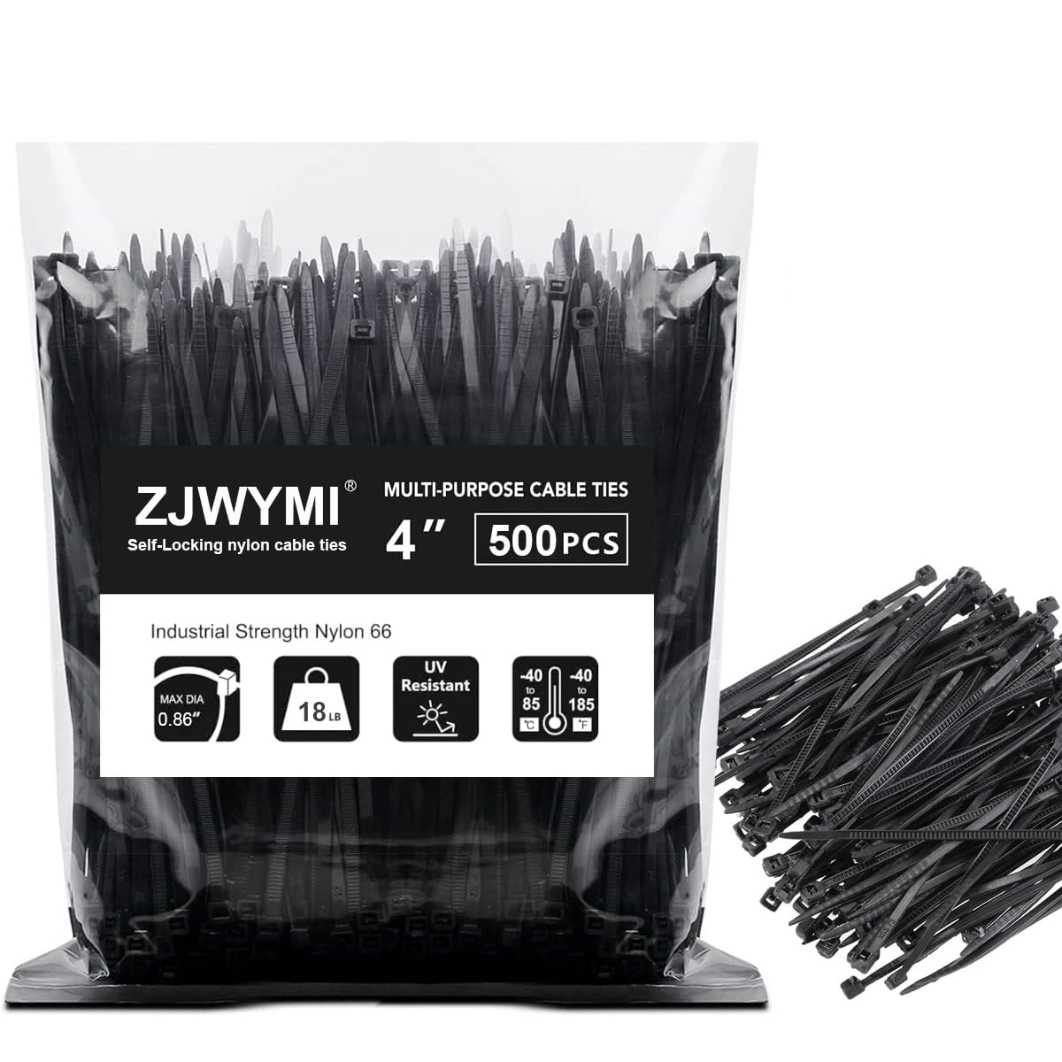 500PCS Zip Ties 4 inch, Durable Small Zip Ties with 18 lb Tensile Strength, Self-Locking Black Zip Ties for PC,Electronic,Wire Cable Ties - 1