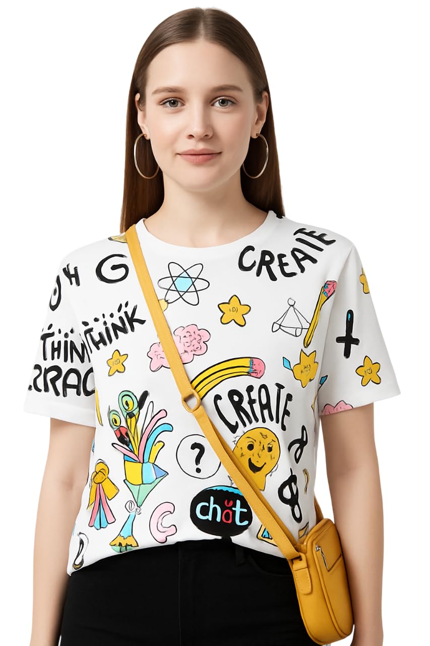 THE DRY STATE Women's Cartoon Regular Fit T-Shirt (WTSH_1112A_White