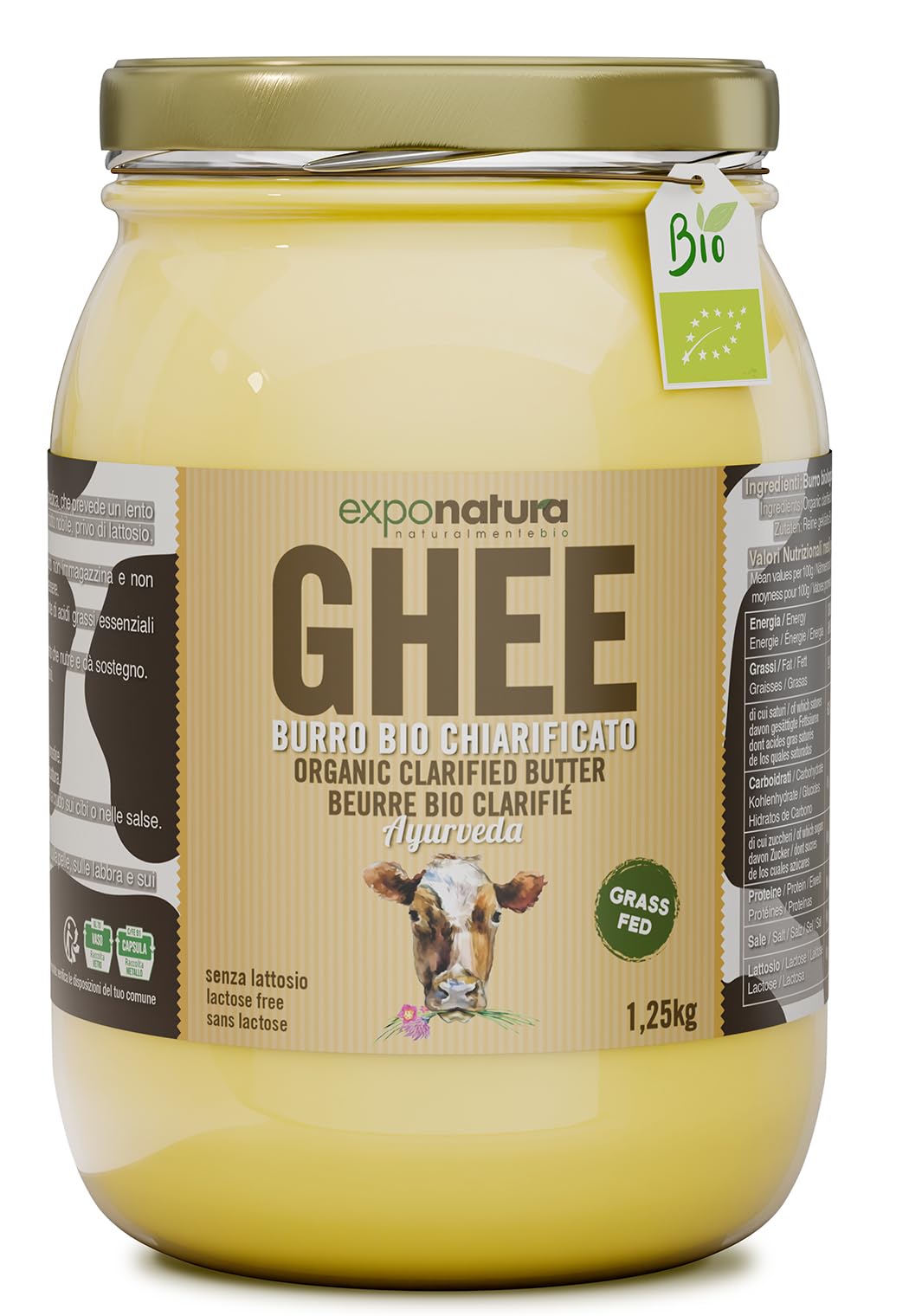 Exponatura Bio-Ghee - Geklärte Butter nach alter ayurvedischer Rezeptur - nur aus der Milch von Weidekühen - laktosefrei, extrem bekömmlich (1250 g)