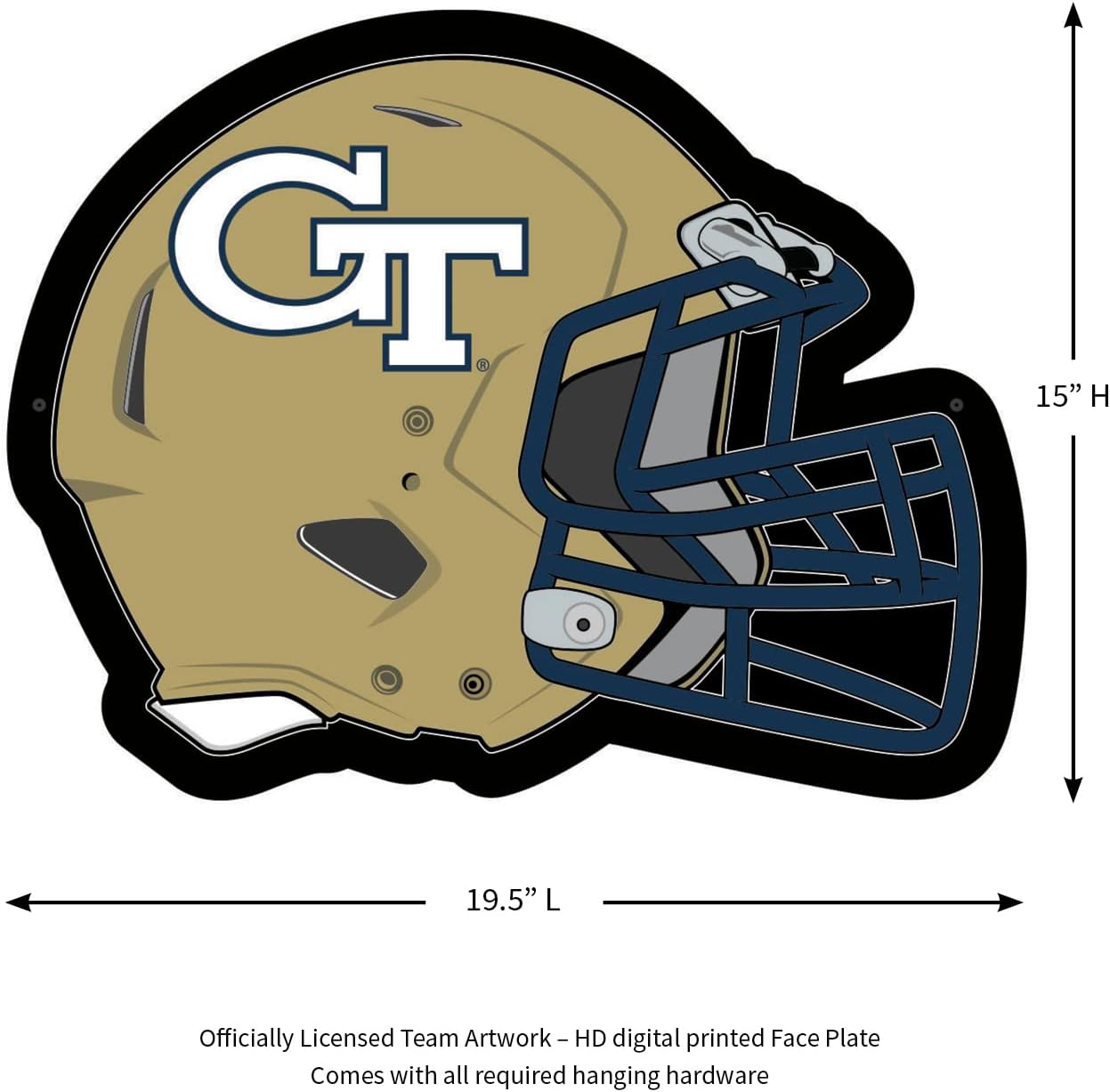 Team Sports America Evergreen NCAA Georgia Tech Ultra-Thin LED Light Wall Sign Décor | Full Size Replica Helmet | - 19.5 x 15 Inches | Made in USA