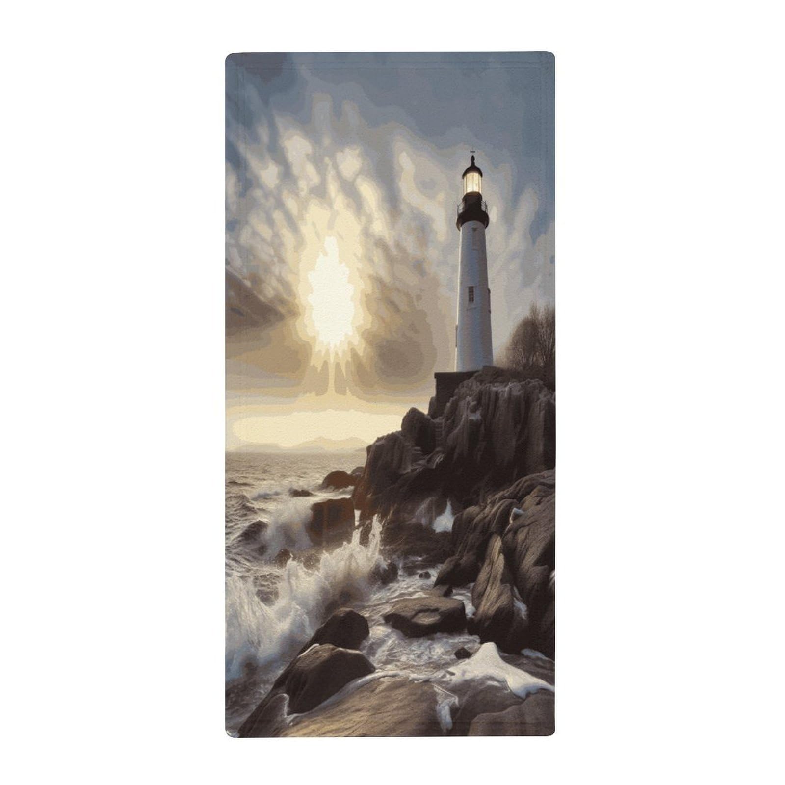FekiLoot Lighthouse Rocks Seaside Hand Towels Coral Velvet Highly Absorbent Towel,Classic Luxury Printed Hand Towels Soft Hands Face Towel for Bathroom Kitchen Salon Workout 13.8 X 28.7 in