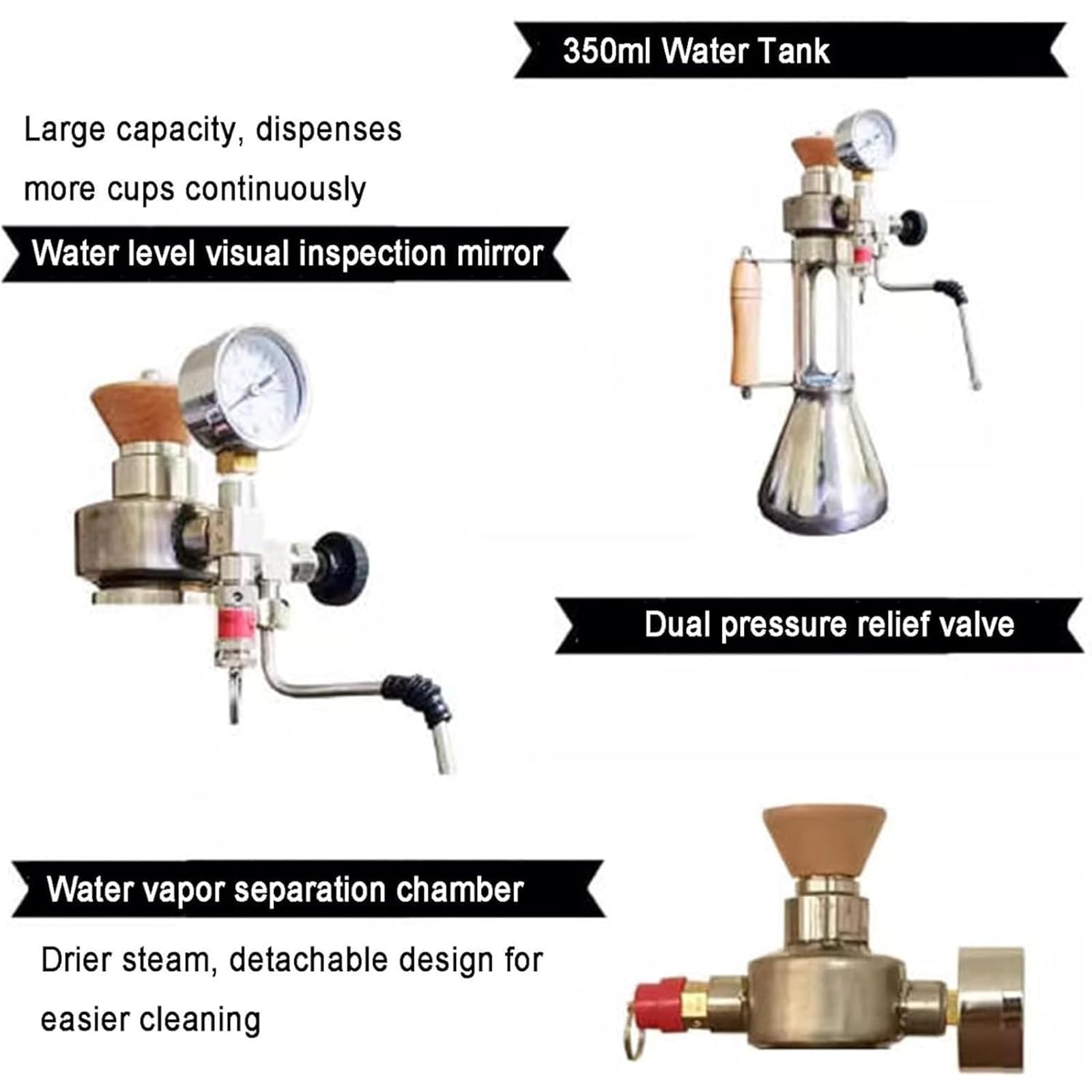 Montalatte e vaporizzatore per latte, cappuccino e cioccolata calda, capacità 350 ml, adatto per fiamme libere e riscaldamento a induzione, con manometro