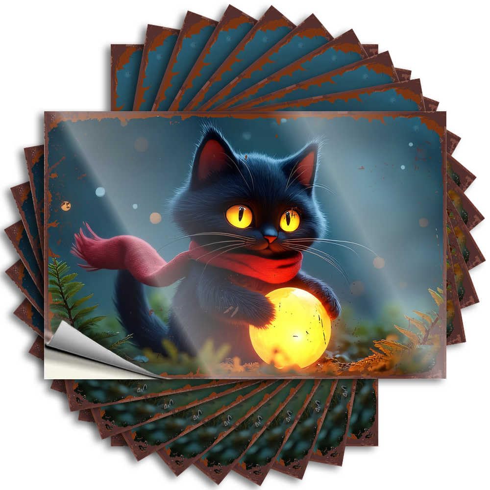 Rock Sticker, Porch Decorations Outdoor Case Magical Night: Cute Black Cat with Glowing Moon | Funny Quote Student Decals(12X18CM)