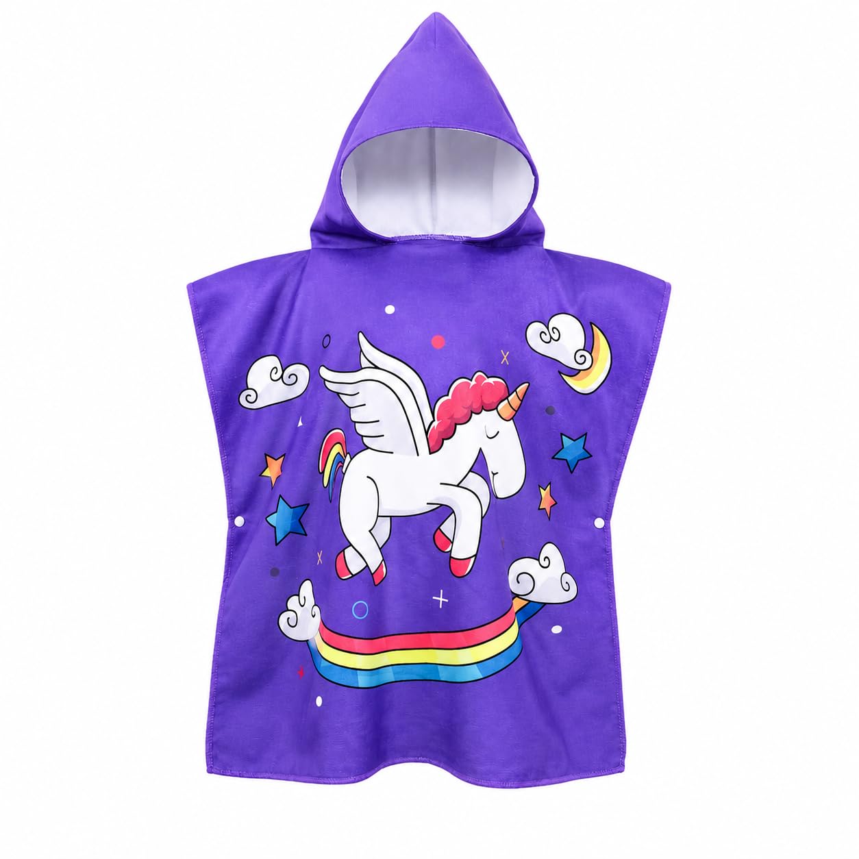 Archival Kids Hooded Microfiber Towel Poncho – Beach & Bath Towels Ultra-Absorbent Swim Towel with Fun Cartoon Prints Lightweight & Lightweight & Sand-Repellent (Purple Rainbow Unicorn, 60 X 120 cms)