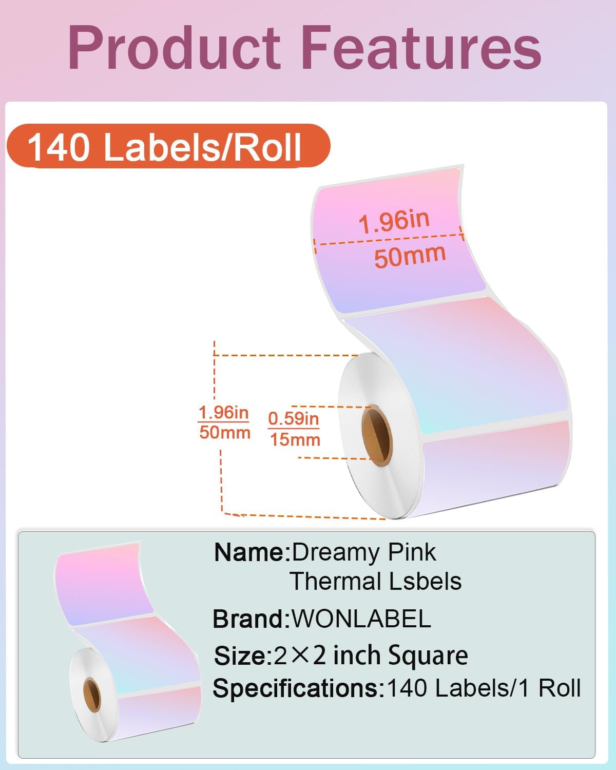 2 inch Square Thermal Labels for T50M/M110/M108/M220/M260 Label Makers, 2 x 2 Self-Adhesive Stickers for 4X6 Thermal Printer Labels, Small Business Barcode & Packaging, 140 PCS/Roll - Image 2