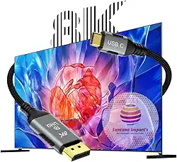 Cabo USB C para DisplayPort 1.4, 8K tipo C para DP 1.4, adaptador Thunderbolt 3 e 4 para DisplayPort 8K 60Hz, 4K 144Hz, 2K 165Hz, 1080 240Hz compatível com MacBook Pro/Air, iPad, Mac Mini, XPS 15