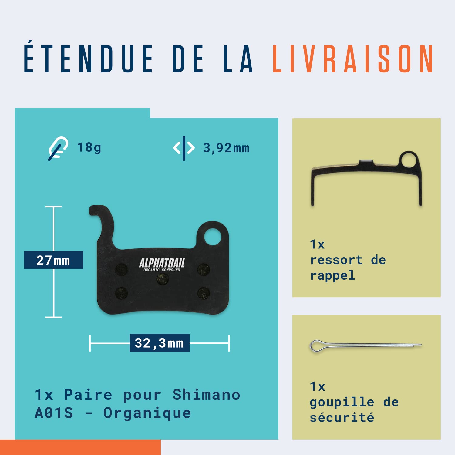 Accessoire Vélo Alphatrail - Plaquettes De Frein Organiques Pour Shimano G01S - Compatible XT, XTR, SLX - Freinage Silencieux Pièce Vélo Haute Performance