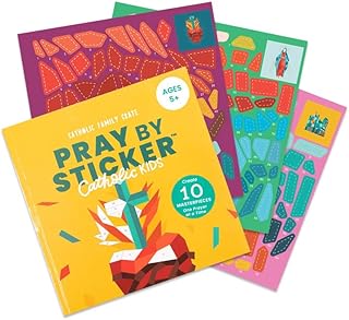 Pray by Stickers for Catholic Kids - 10 Pages First Communion Book - Bible Activity Book - Interactive Prayer Book - Color-Full Sticker Painting - Ideal Catholic Gift for Kids 5+