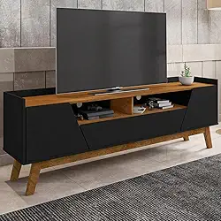 Rack Sala Florença para Tv até 70 Polegadas com Pés Madeira Preto Fosco/naturale