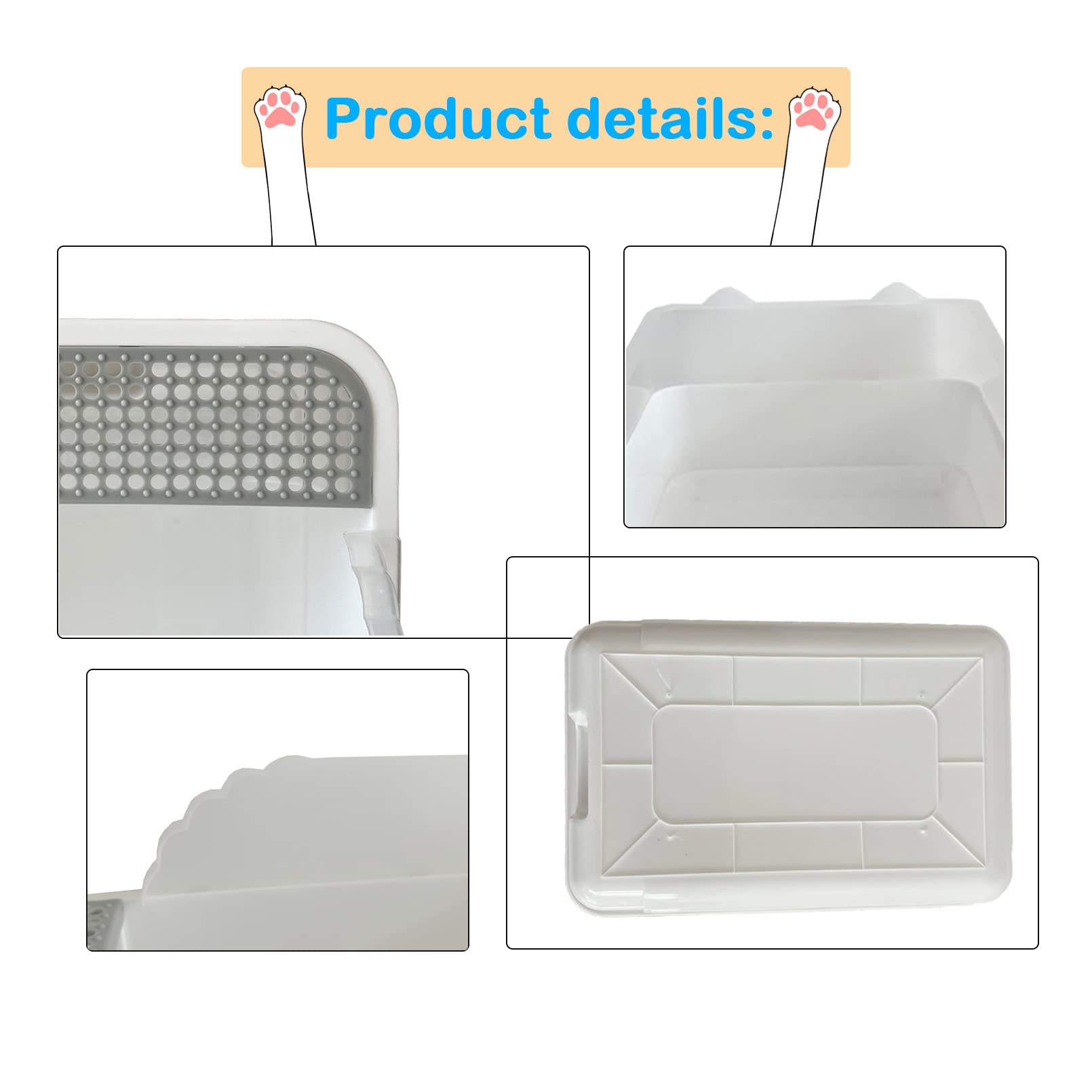 Open Cat Litter Box with High Side,Heightening Anti-Splashing Cats Litter Pan,Kitten Toilet with Litter Sifting Scoop,Semi-Enclosed Removable Kittens Litter for Easy to Clean Boxes No Odor