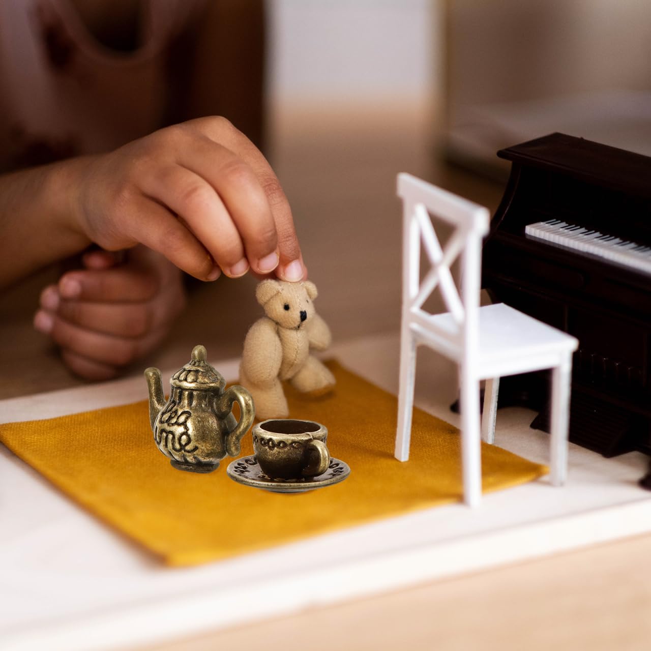 9pcs Miniature Metal Teapot Set for Dolls House Furniture Tiny Teapot Tea Cups for Micro Landscape Decoration for DIY Projects Photo Props - Image 4