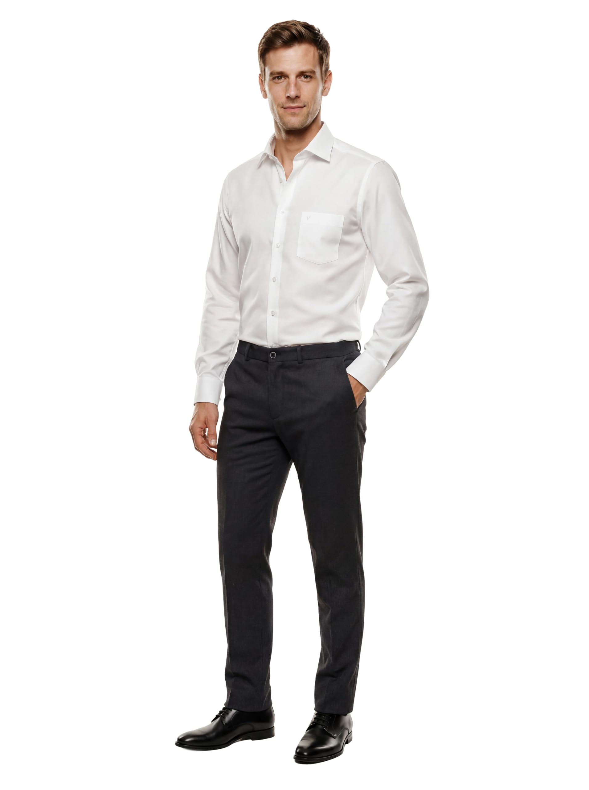Marvelis Modern Fit Shirt Long Sleeve with Chest Pocket Poplin White, White, 17