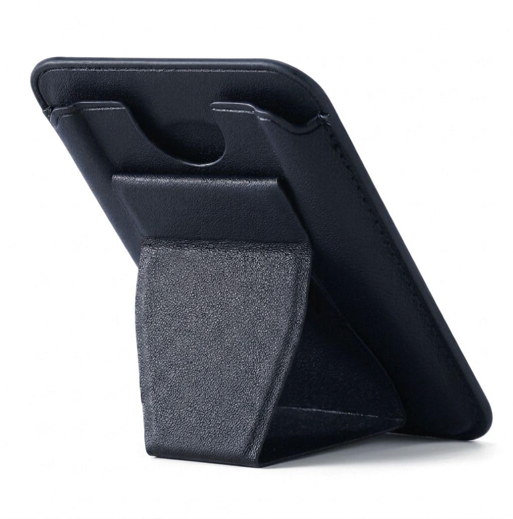 capo Magnetic Leather Wallet Card Holder with Foldable Kickstand | MagSafe Compatible Phone Stand & Card Slot Sleeve Pocket for iPhone 16, 15, 14, 13, 12 Pro Max (Navy Blue)-image-38