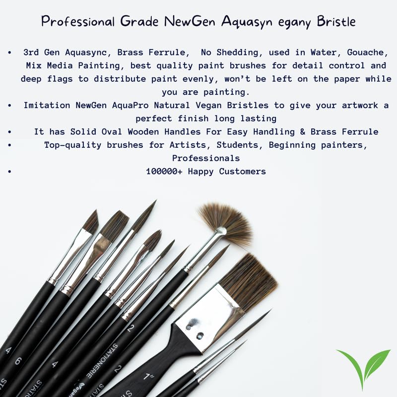 Image of Stationerie Handmade Painting Brush Set for Acrylic, Watercolor, & Gouache Painting with Brush Holder,Mix Set of 11