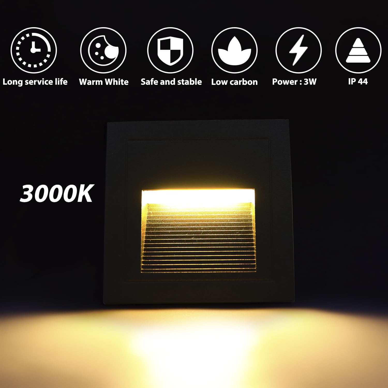 Arotelicht 3W LED Éclairage d'escalier Applique murale 230V Blanc chaud Aluminium Encastré IP44 Noir Lumière de marches