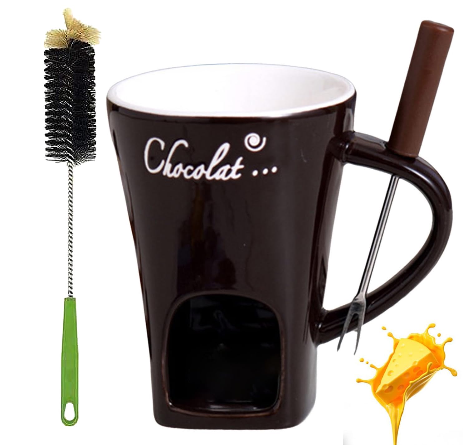 Schokoladenfonduetasse mit Gabel und Pinseln, Schokoladenschmelzbecher, ohne Teelichter, Fonduetassen, ideales Geschenk für Date, Nacht, Geburtstag, Hochzeit, Geschenke (schwarz)
