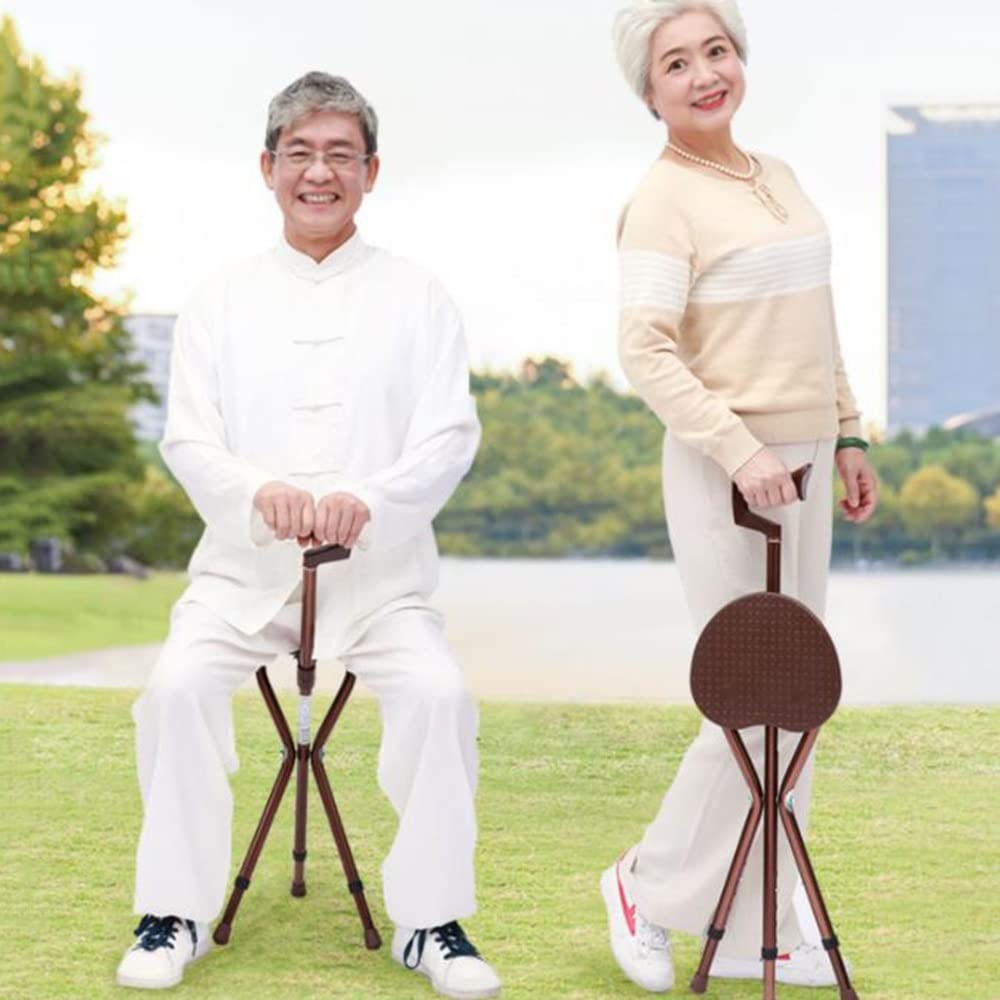 KADEUX Bastón con Asiento Plegables, Bastones con Asiento Telescópicos, Silla Ajustable En Altura, Antideslizante Bastón De Viaje para Mayores, 5 Niveles Regulable