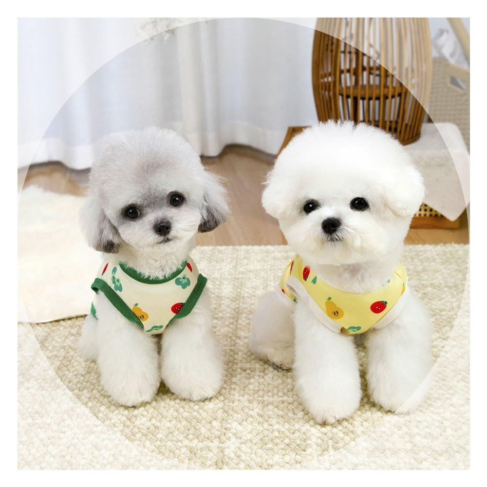 Kaiyatxly ペット服 犬服 Tシャツ 春夏 袖なし 背中開き 犬の服 タンクトップ 柔らかい ペットウェア ドッグウェア 可愛い トマト柄 ベスト パジャマ カップ ル服 犬猫洋服 小中型犬服 (M，ベージュ) - 5