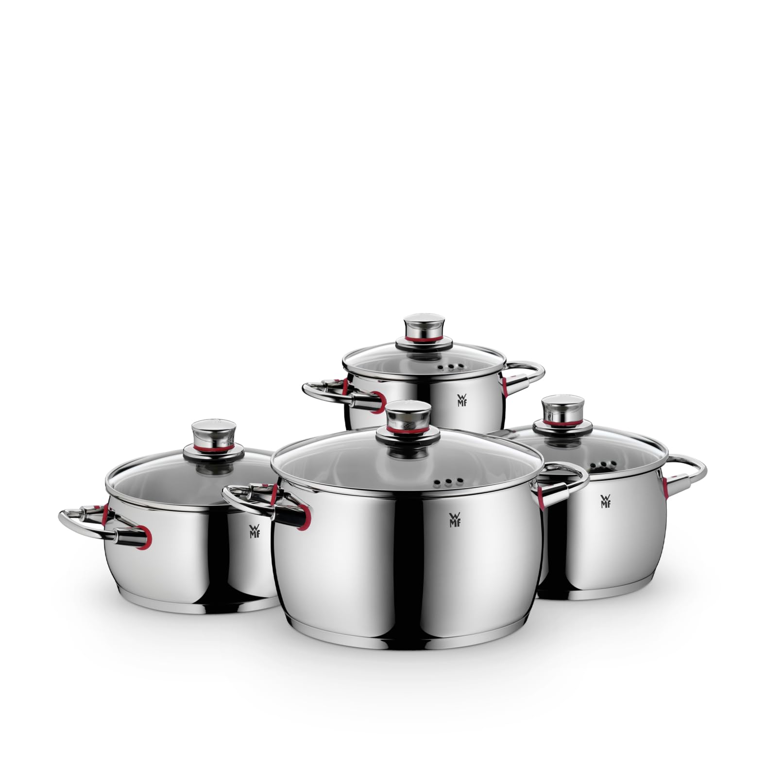 WMF Quality One Topfset Induktion 4-teilig, Kochtopf Set mit Glasdeckel, Cromargan Edelstahl poliert, Induktions Töpfe Set unbeschichtet, Dampföffnung