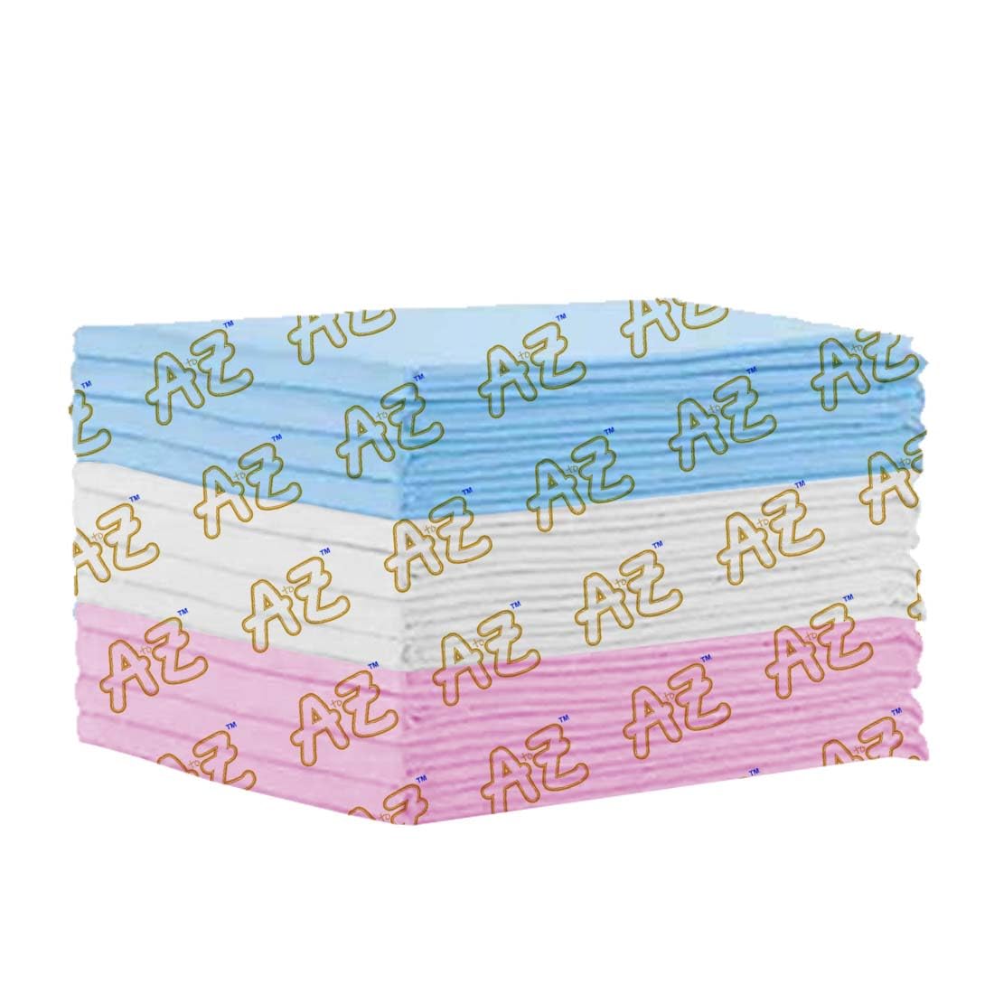 A to Z - Disposable Changing Mat size (45cm x 60cm) Large- Premium Quality for Baby Soft Ultra Absorbent Waterproof - Pack of 12 - Blue/Pink/White-Rainbow