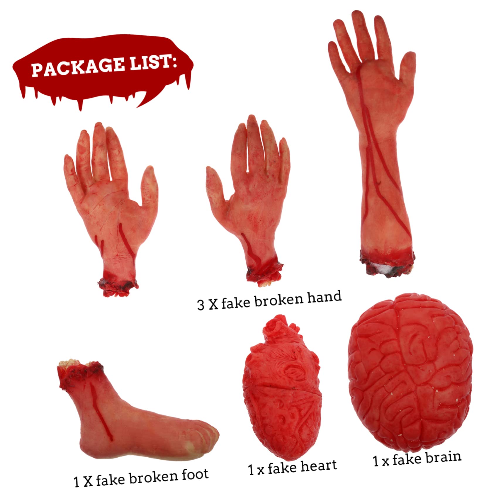 NUOBESTY 6st Halloween-Dekoration Gefälschte Körperteile Gesicht Körperteile Halloween Halloween-schädeldekoration Tot Kaputter Körper Körperteile Halloween-Requisiten Skelett Plastik Rot