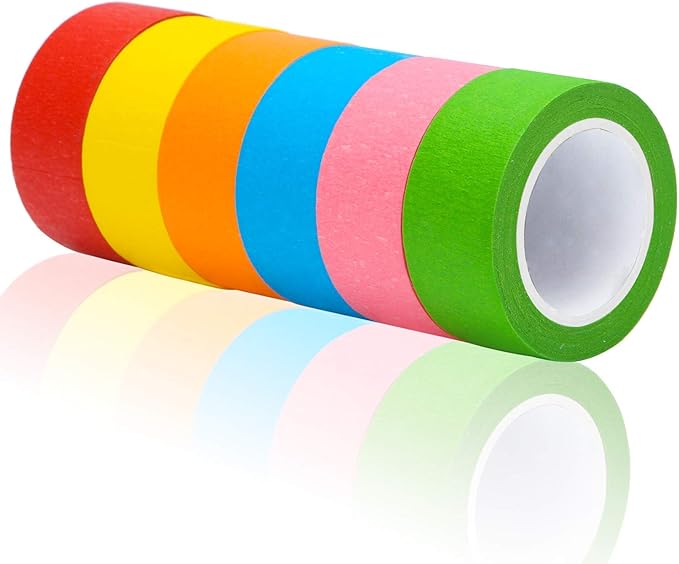 Aunifun 6 Pieces 2 Inches Colored Masking Tape Rainbow